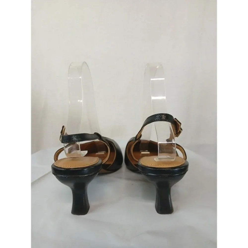 Madewell The Debbie Genuine Leather Slingback Pump Black Pointed Toe Kitten sz 8
